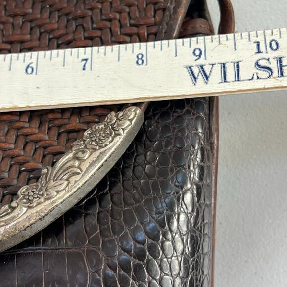 Brighton Crossbody Bag Woven Croc Embossed Brown Leather Metal Detail on Flap - Picture 14 of 16